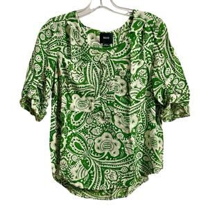 Anthropologie Maeve Blouse Size Small Green White Charleston Floral Button Up